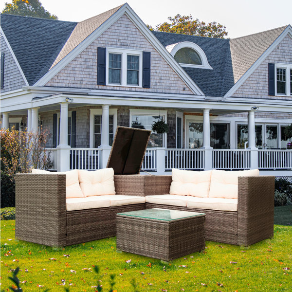 Latitude Run® Wicker/Rattan 4 Person Seating Group with Cushions